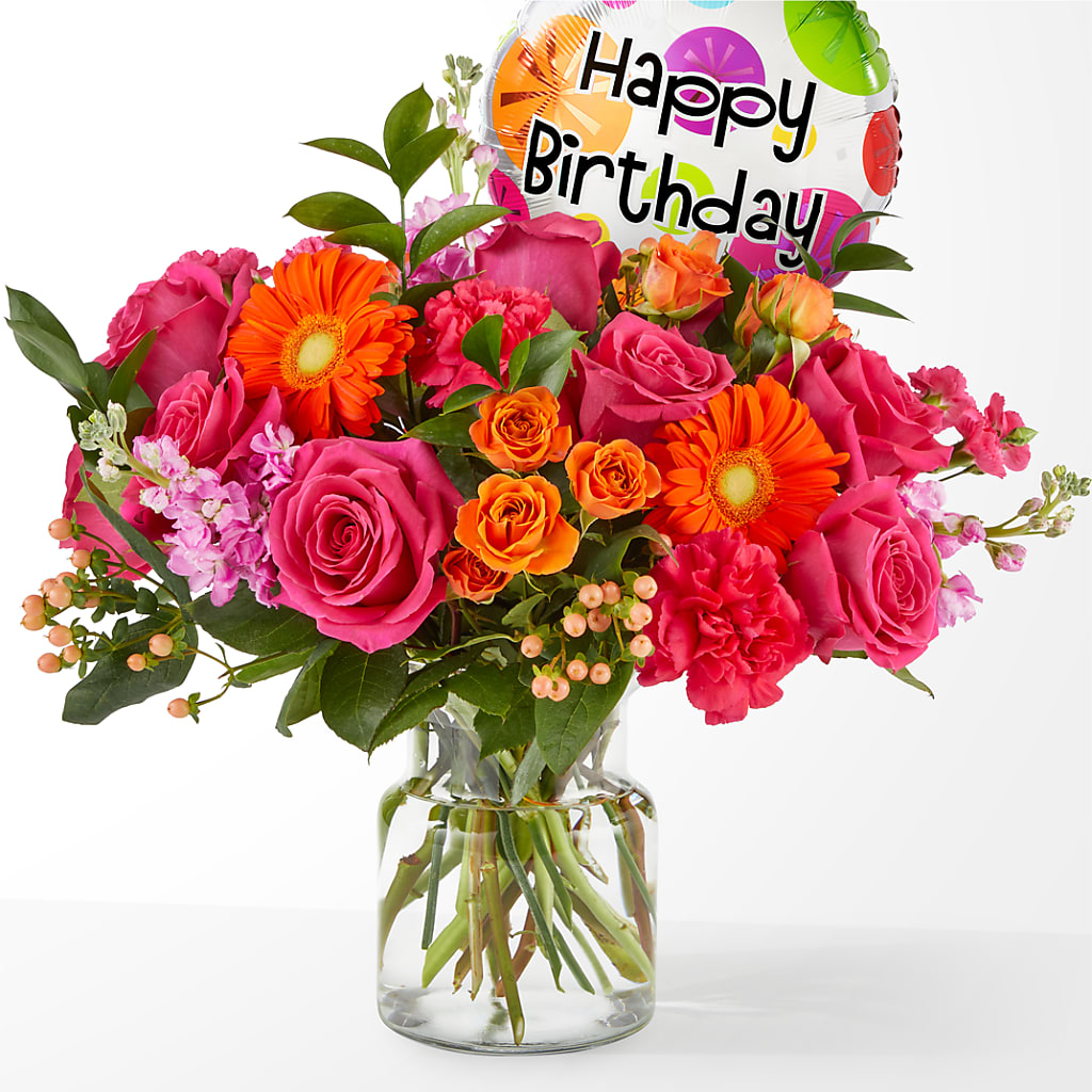 Fiesta Bouquet with Birthday Balloon – Carrs, Bellevue WA