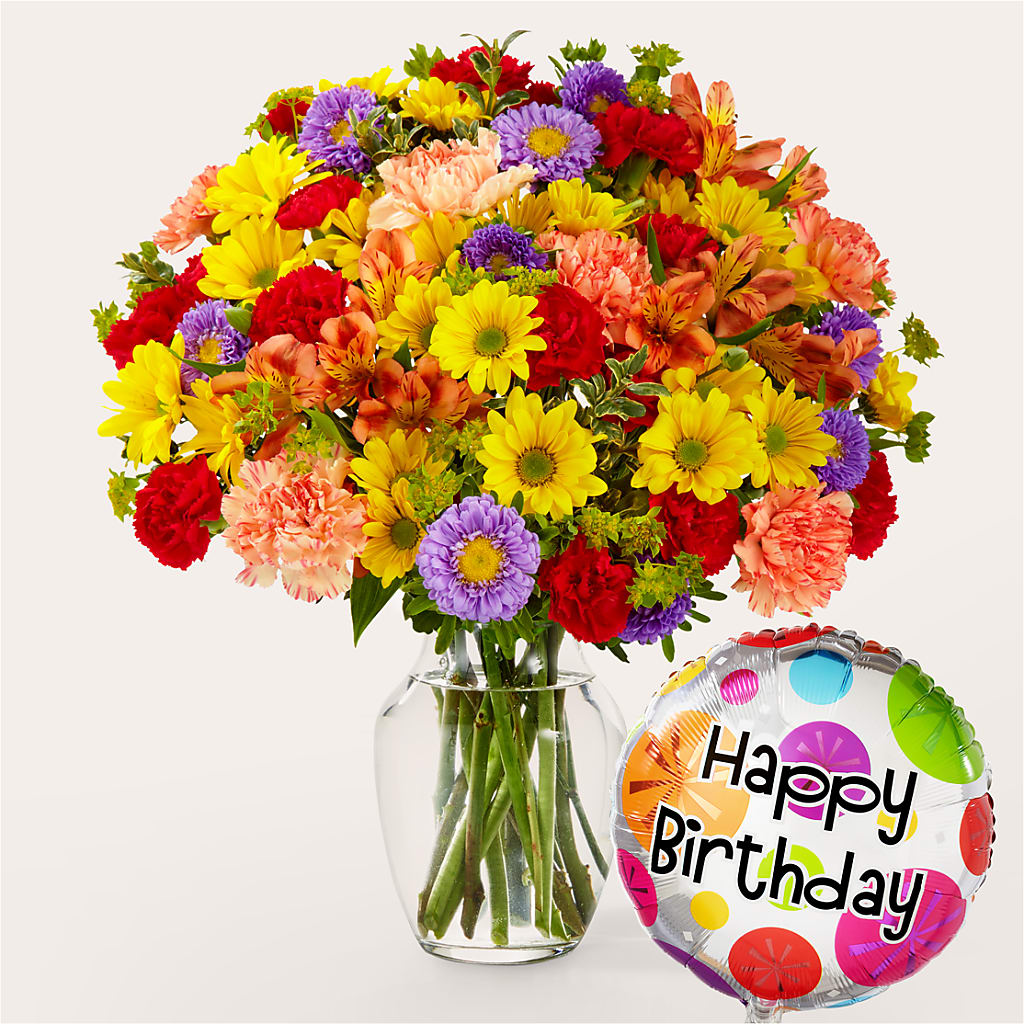Kaleidoscope Bouquet with Birthday Balloon – Carrs, Bellevue WA