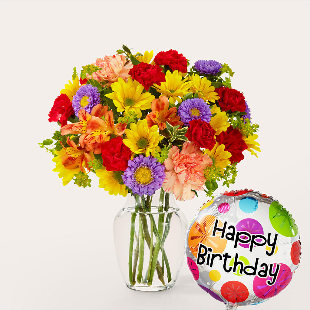 Kaleidoscope Bouquet with Birthday Balloon – Carrs, Bellevue WA